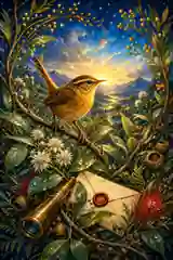 Golden wren nature artwork from the Nature Habitat Collection