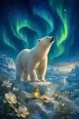 Polar bear beneath the aurora in an Arctic habitat
